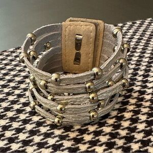 Bracelet, Cara NY leather wrap bracelet, buckle closure, silver.